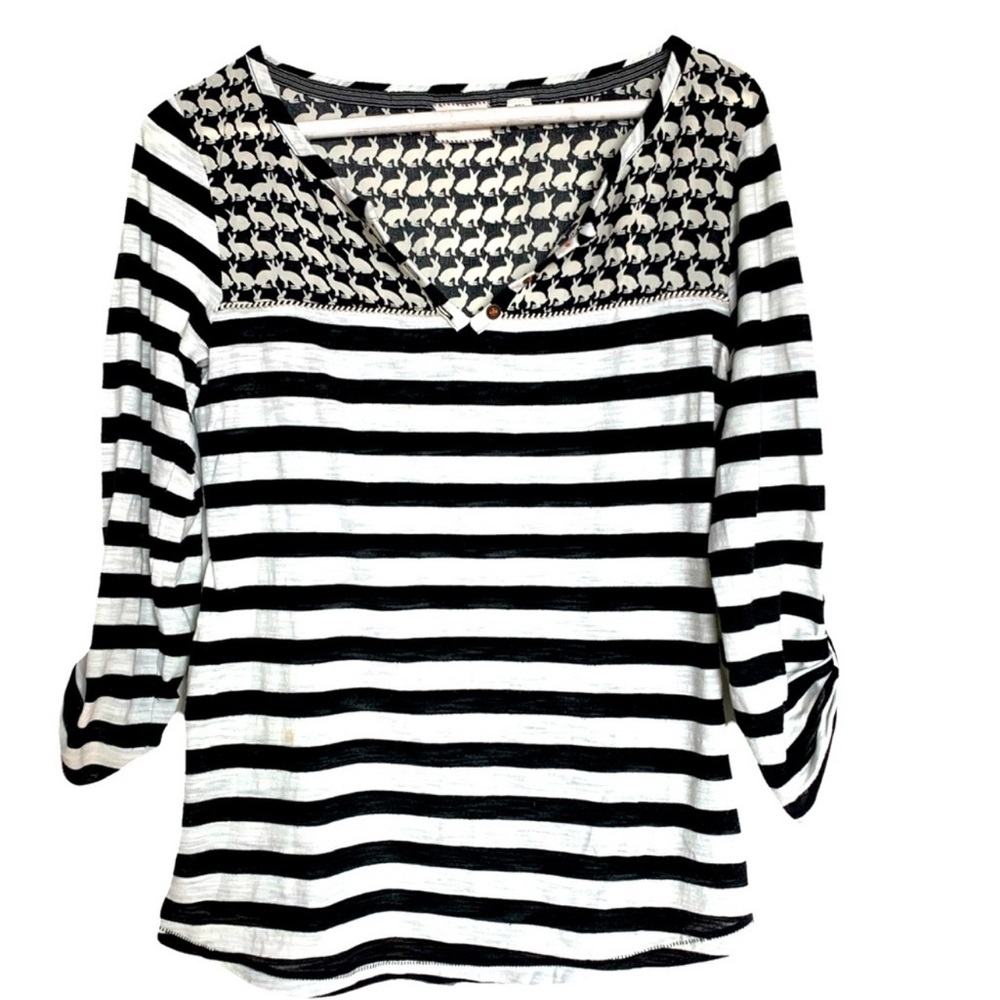 Postmark by Anthropology Rabbit B&W stripe Henley Shirt. S